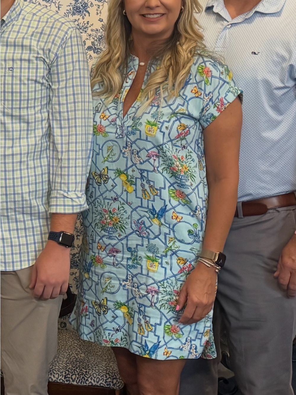 Light Blue Floral & Butterfly Mini Shift Dress